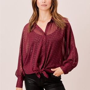 Lovestitch Burgundy Sheer Blouse